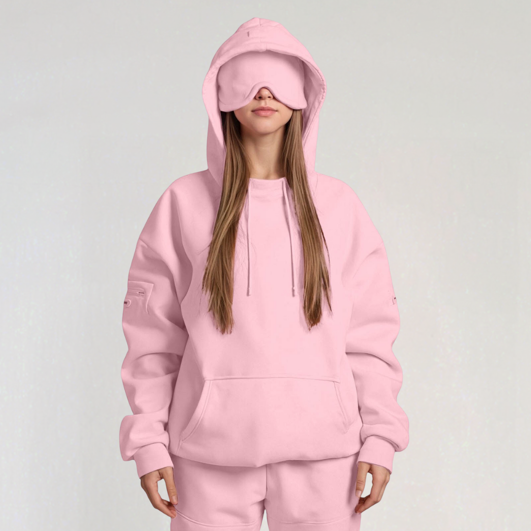 Sweat à Capuche Oversize avec Masque de Sommeil Intégré | Pull de Voyage Confortable Pour Femme