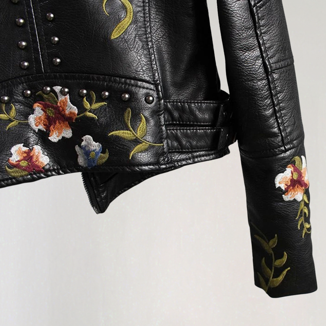Veste Biker avec Broderie Florale pour Femme