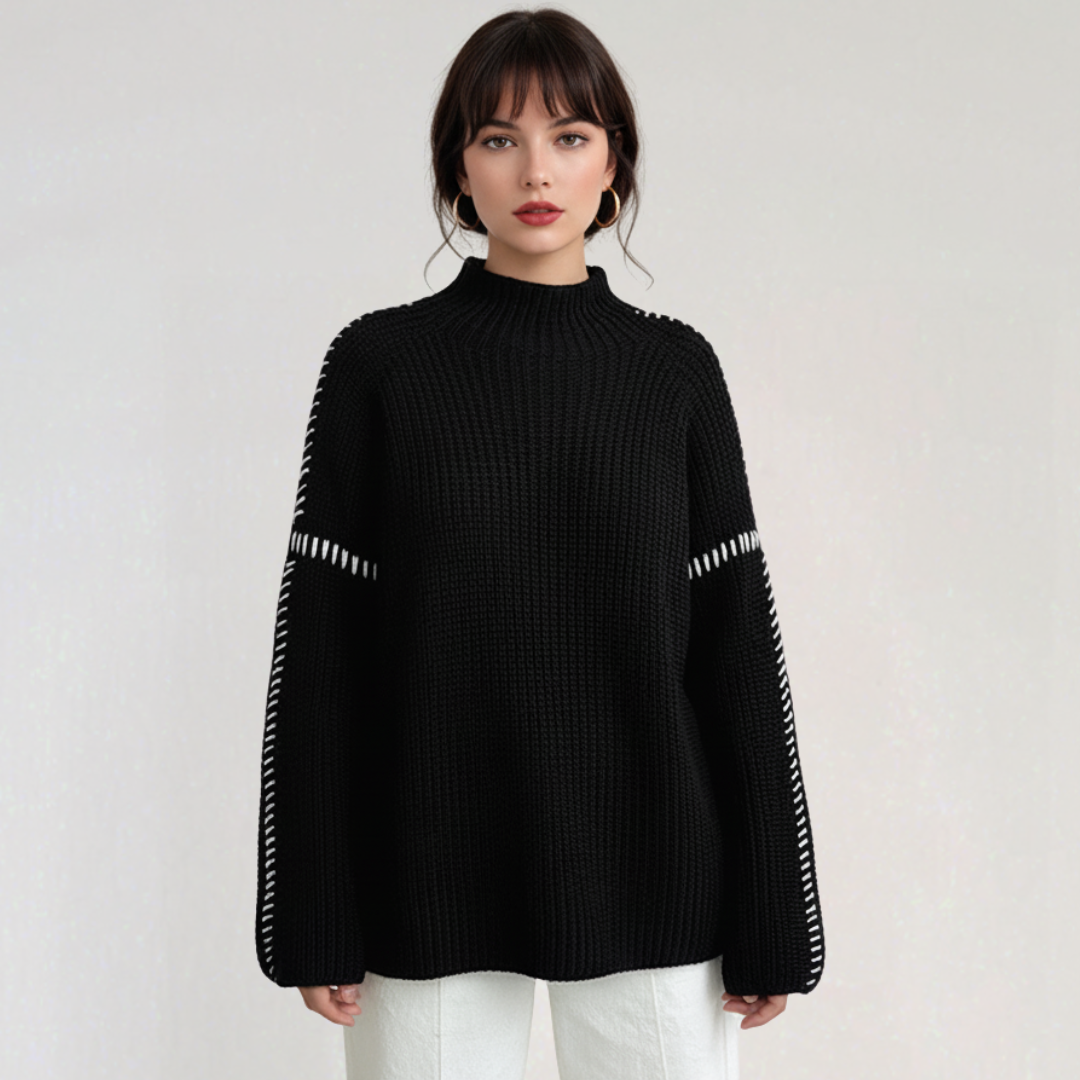 Pull Oversize Femme à Coutures Contrastées