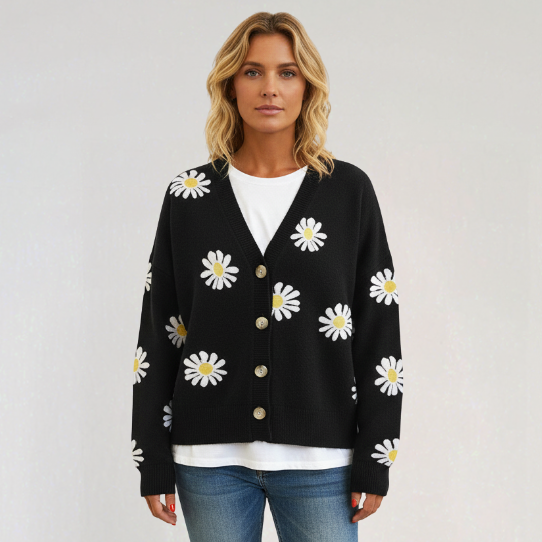 Cardigan à Boutons Motif Fleurs pour Femme