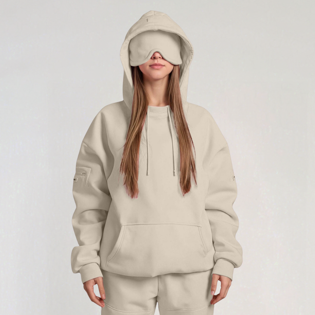 Sweat à Capuche Oversize avec Masque de Sommeil Intégré | Pull de Voyage Confortable Pour Femme