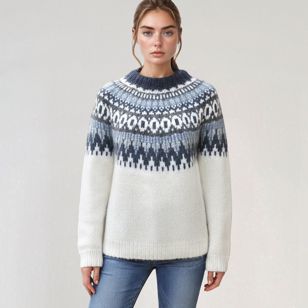 Pull Nordique à Col Rond pour Femme