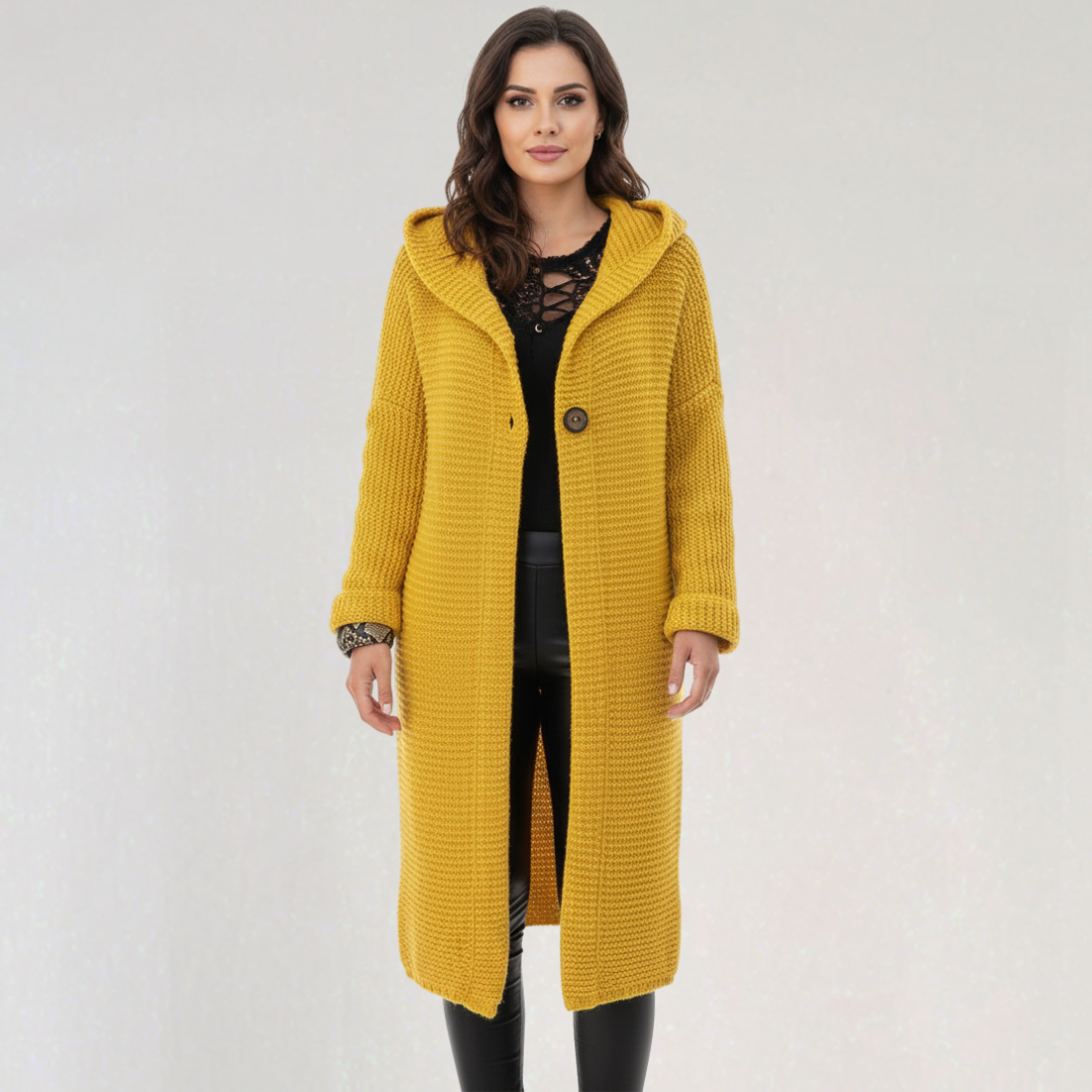 Cardigan Long à Capuche avec Bouton