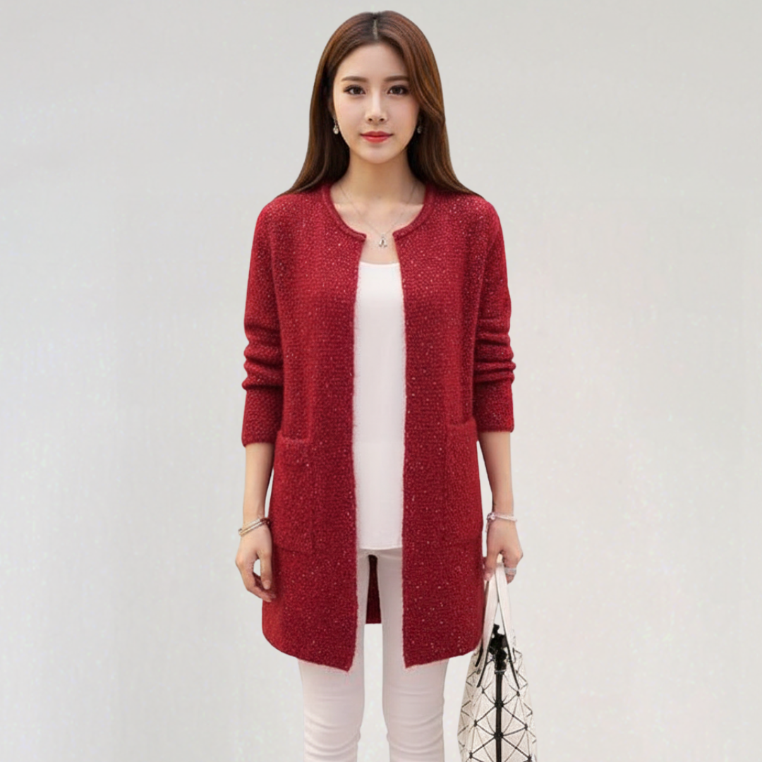 Cardigan Long Ouvert avec Poches pour Femme