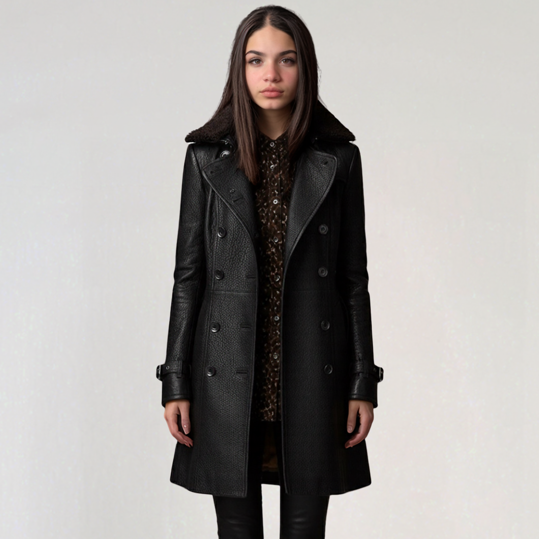 Manteau D’hiver Long Noir avec Ceinture pour Femme