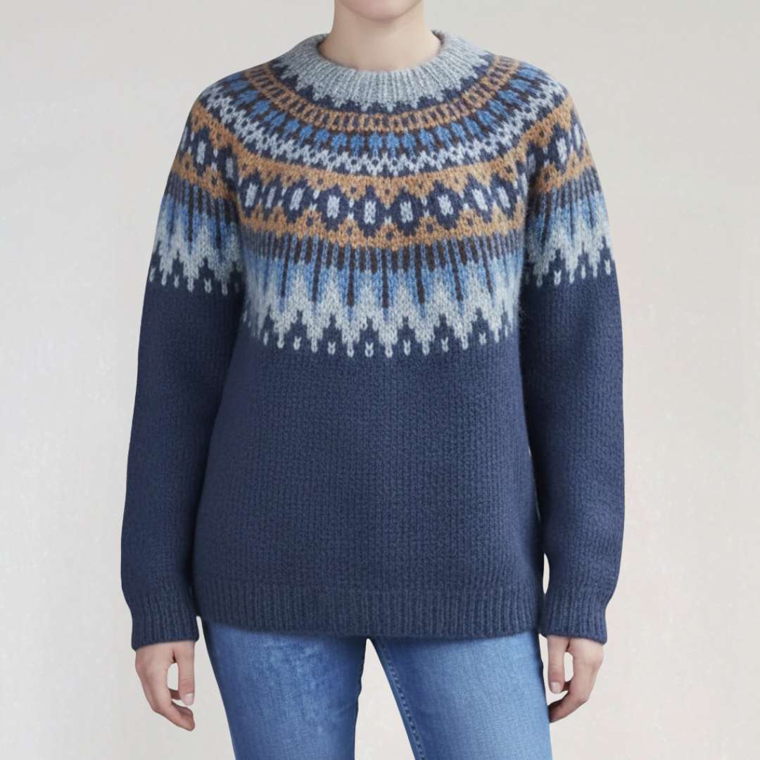 Pull Nordique à Col Rond pour Femme