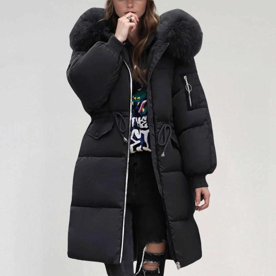 Doudoune Longue à Capuche pour Femme avec Poches à Rabat