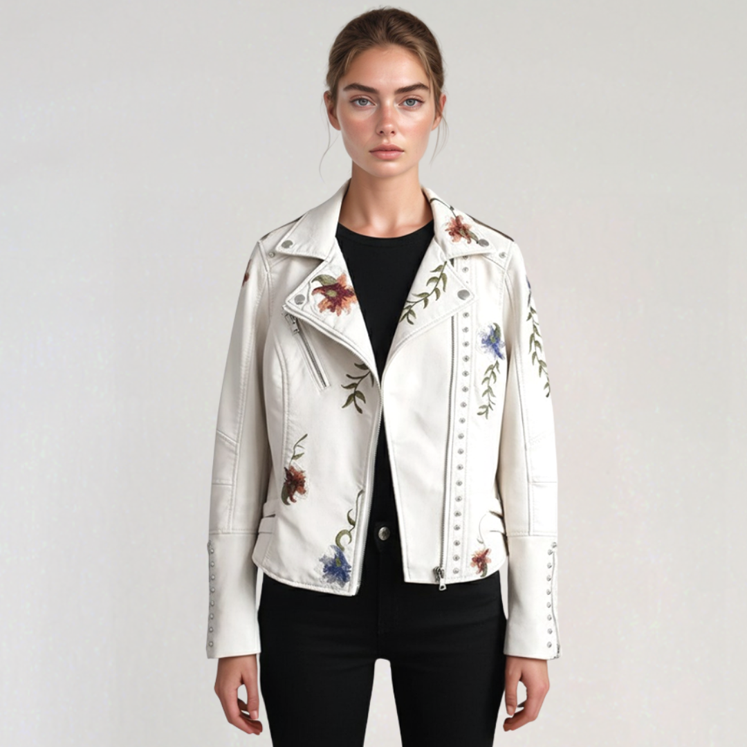Veste Biker avec Broderie Florale pour Femme