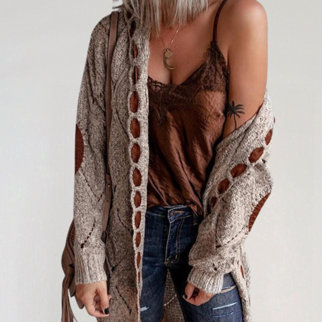 Cardigan Long à Capuche avec Motif Ajouré pour Femme