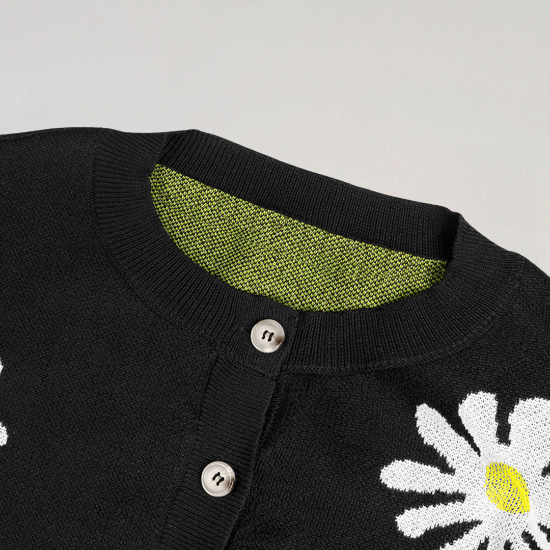 Cardigan à Boutons Motif Fleurs pour Femme