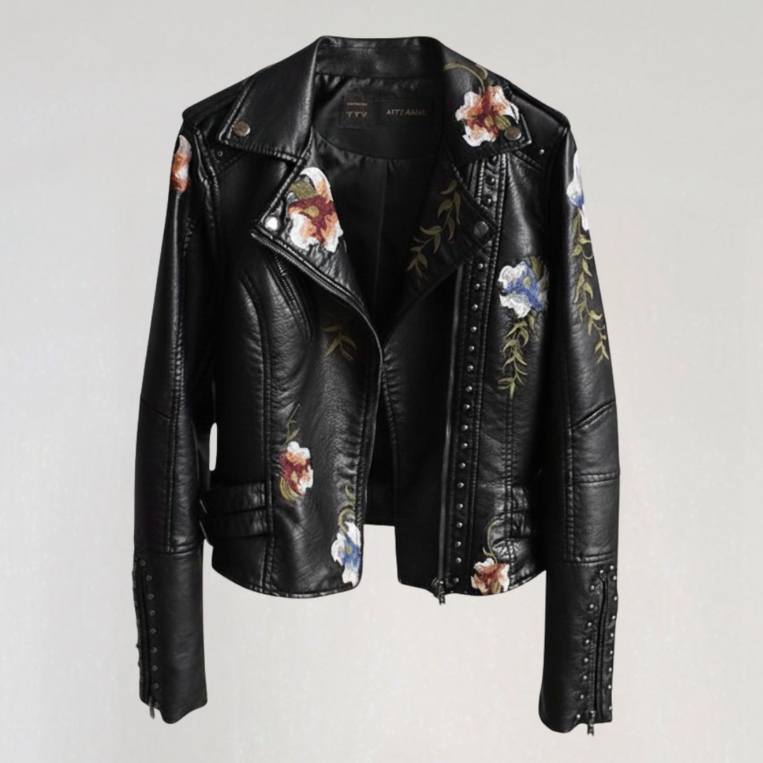 Veste Biker avec Broderie Florale pour Femme