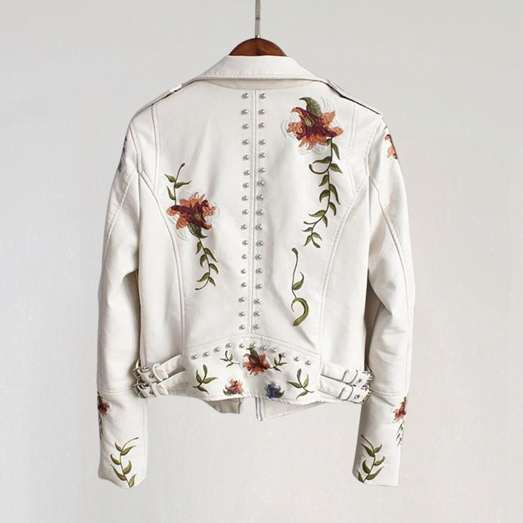 Veste Biker avec Broderie Florale pour Femme