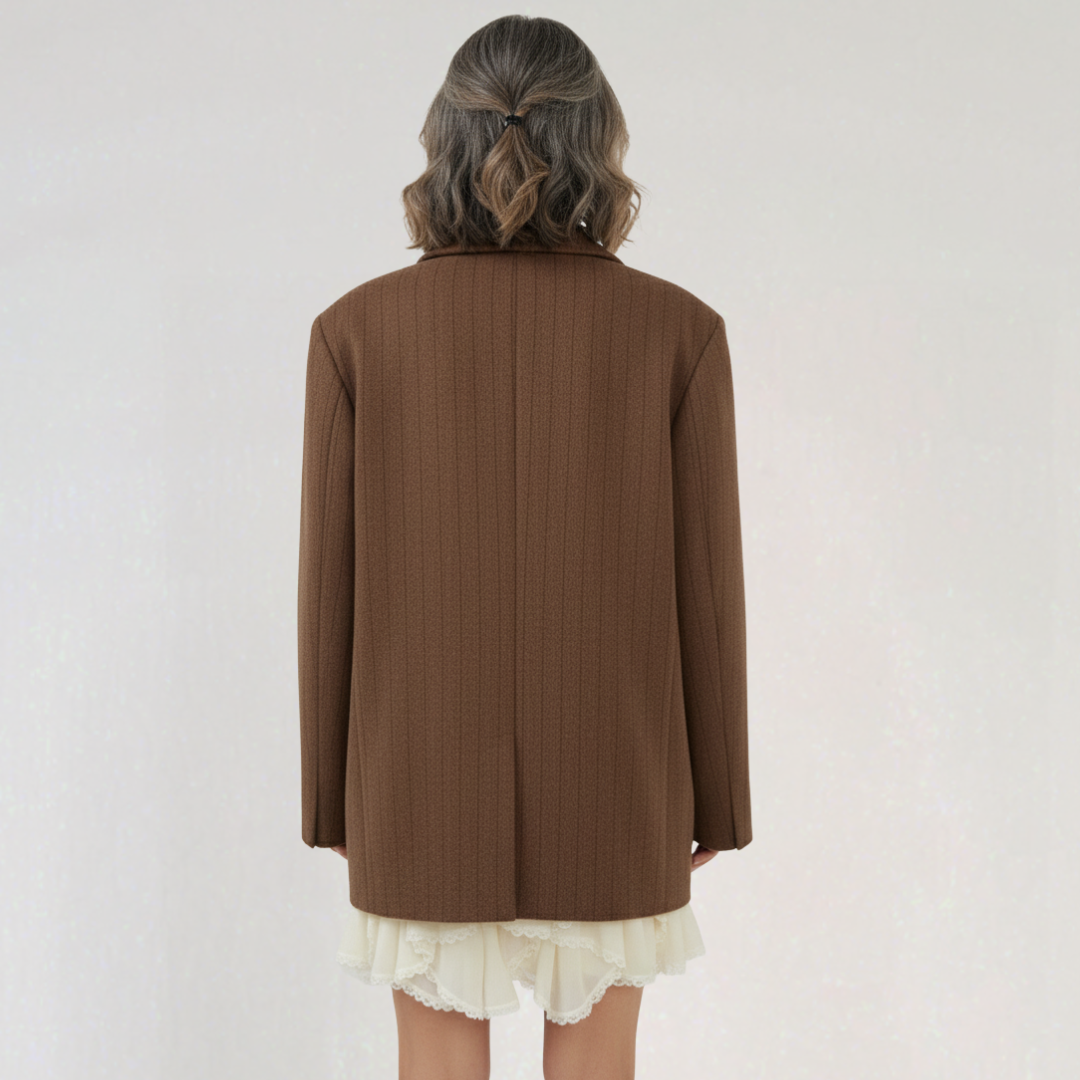 Blazer Oversize à Double Boutonnage avec Texture à Rayures