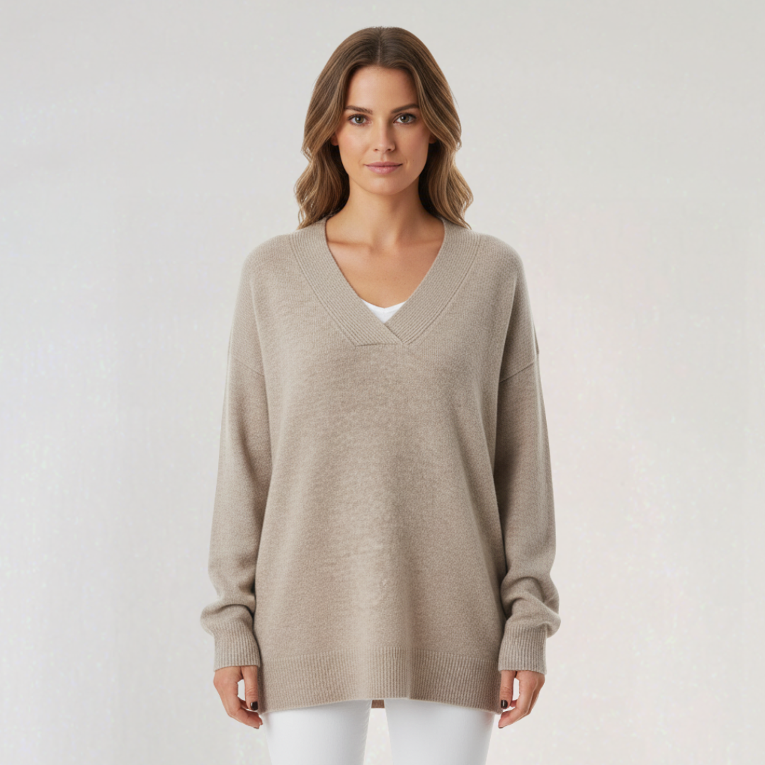 Pull à Col en V à Manches Longues pour Femme