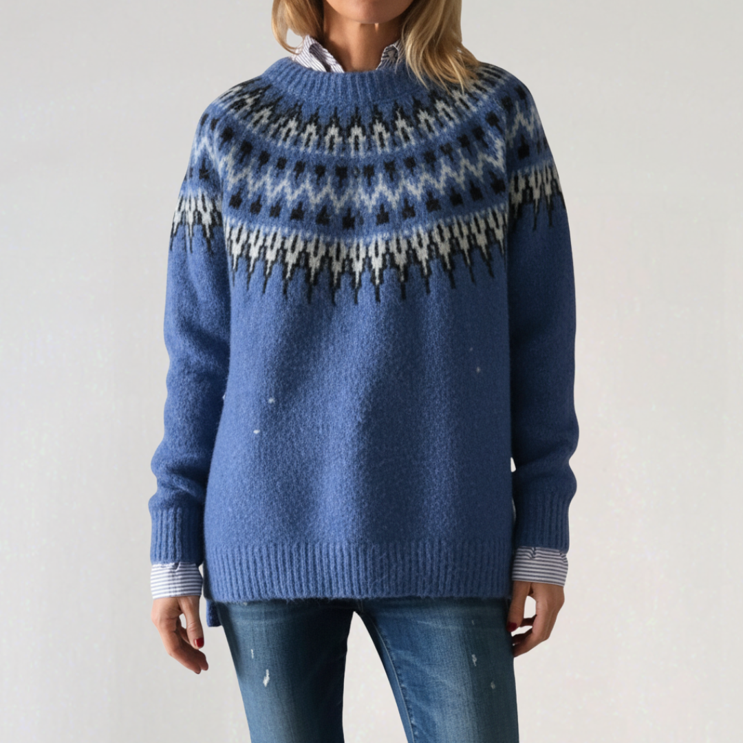 Pull Nordique à Col Rond pour Femme