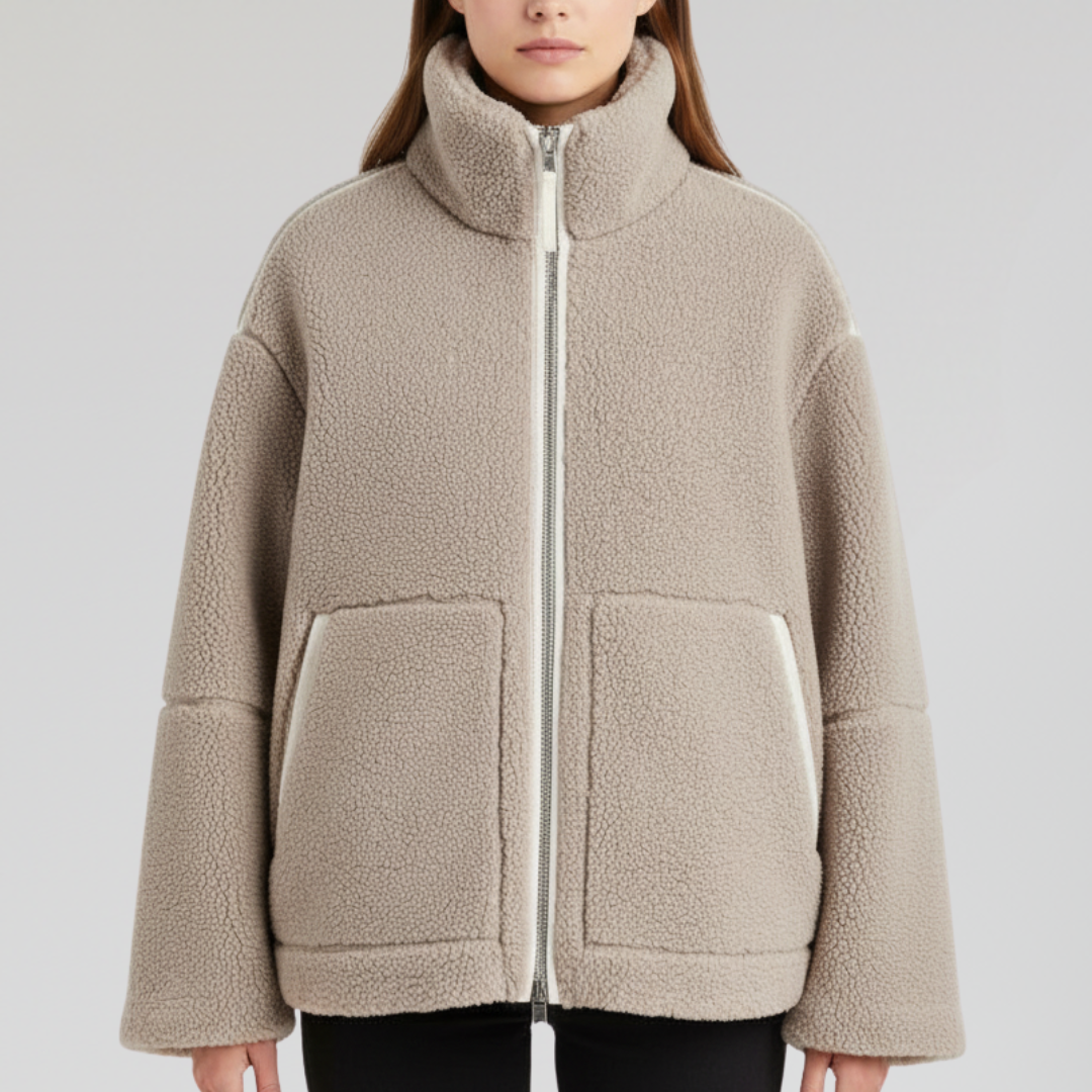 Veste Teddy Sherpa Zippée Femme à Col Montant