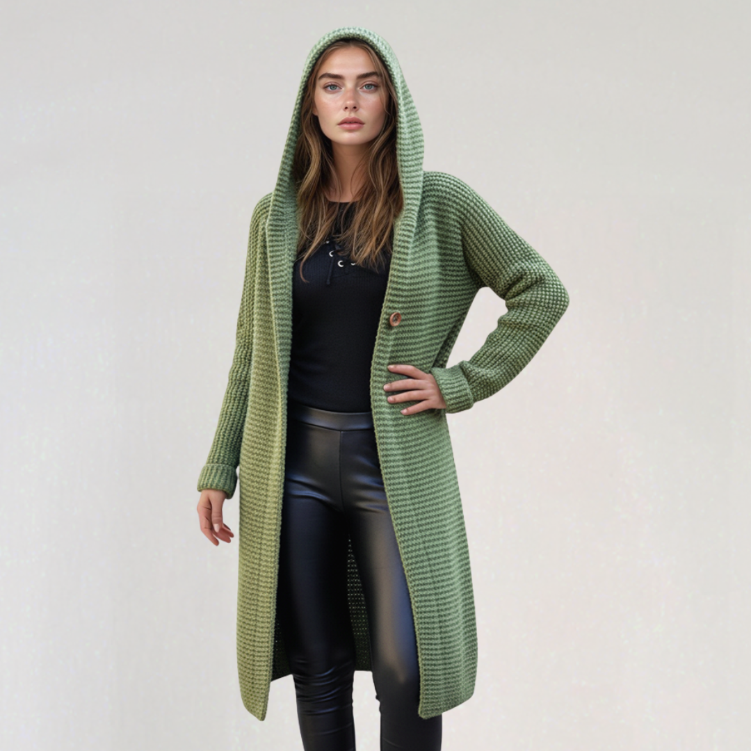 Cardigan Long à Capuche avec Bouton