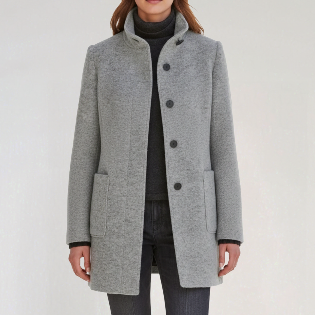 Manteau Femme avec Col Montant et Boutons Avant