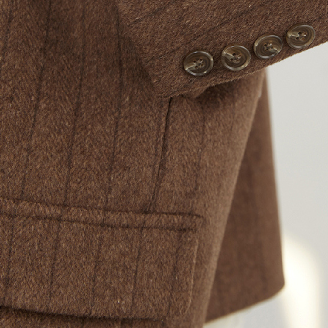 Blazer Oversize à Double Boutonnage avec Texture à Rayures