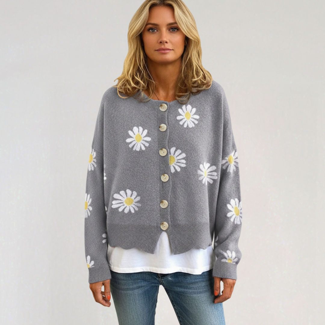 Cardigan à Boutons Motif Fleurs pour Femme