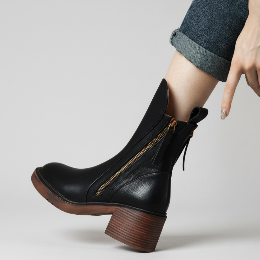 Bottines Élégantes à Talon Bloc Zippées Sur le Côté
