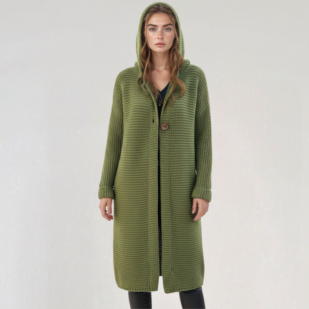 Cardigan Long à Capuche avec Bouton