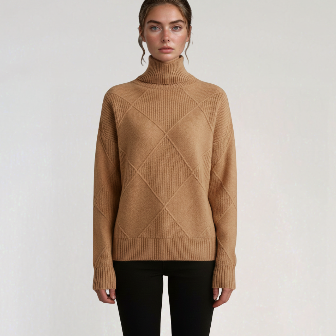 Pull à Col Roulé à Manches Longues avec Motif Géométrique