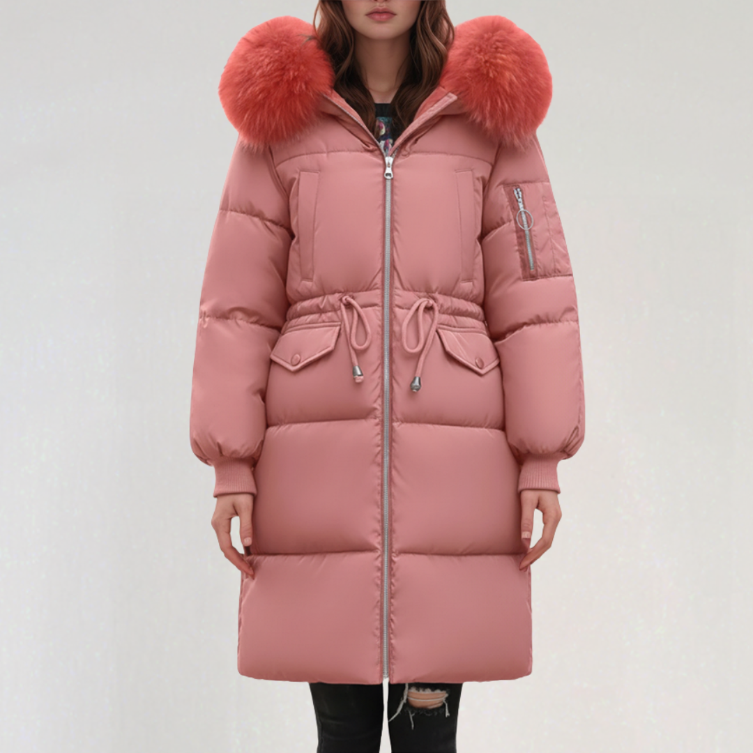 Doudoune Longue à Capuche pour Femme avec Poches à Rabat