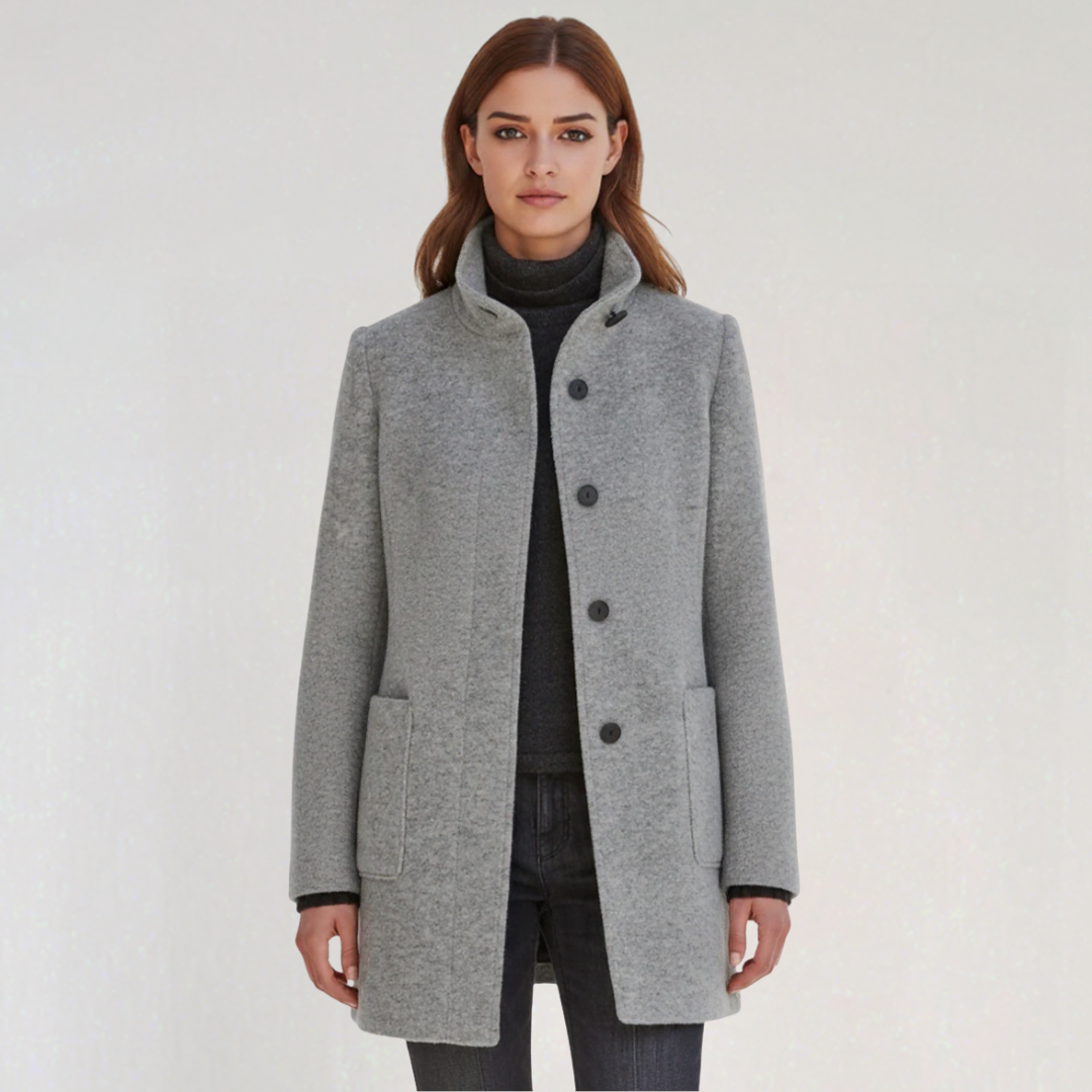 Manteau Femme avec Col Montant et Boutons Avant