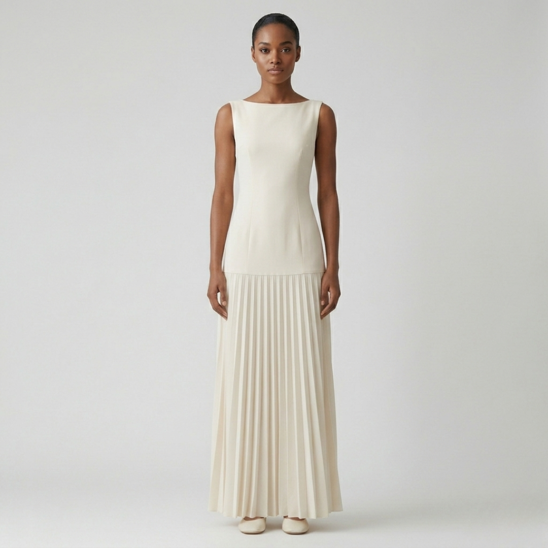 Robe longue plissée femme sans manches