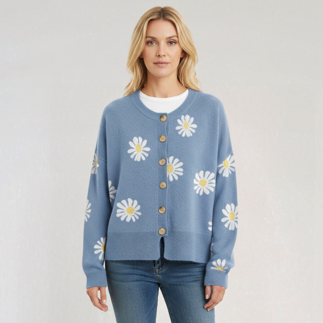 Cardigan à Boutons Motif Fleurs pour Femme