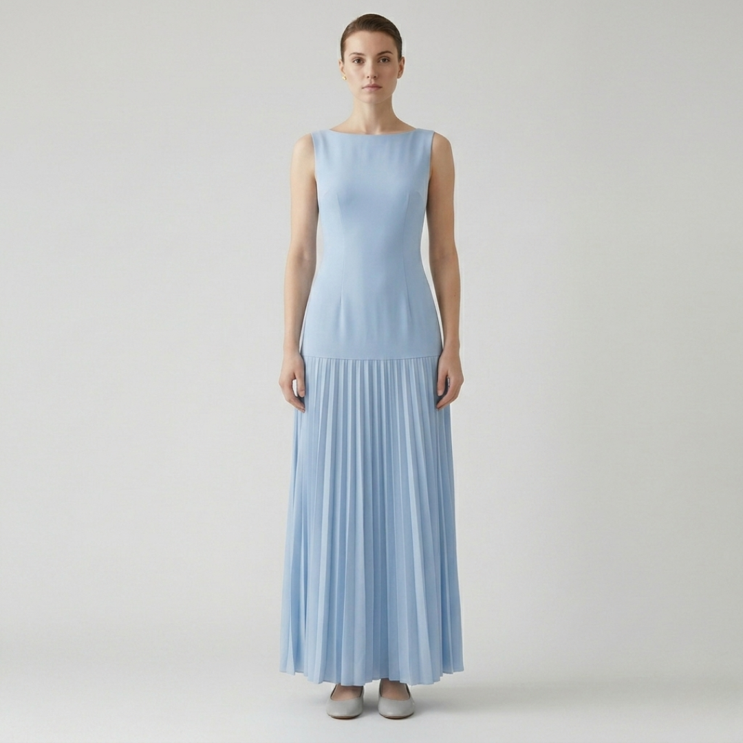 Robe longue plissée femme sans manches
