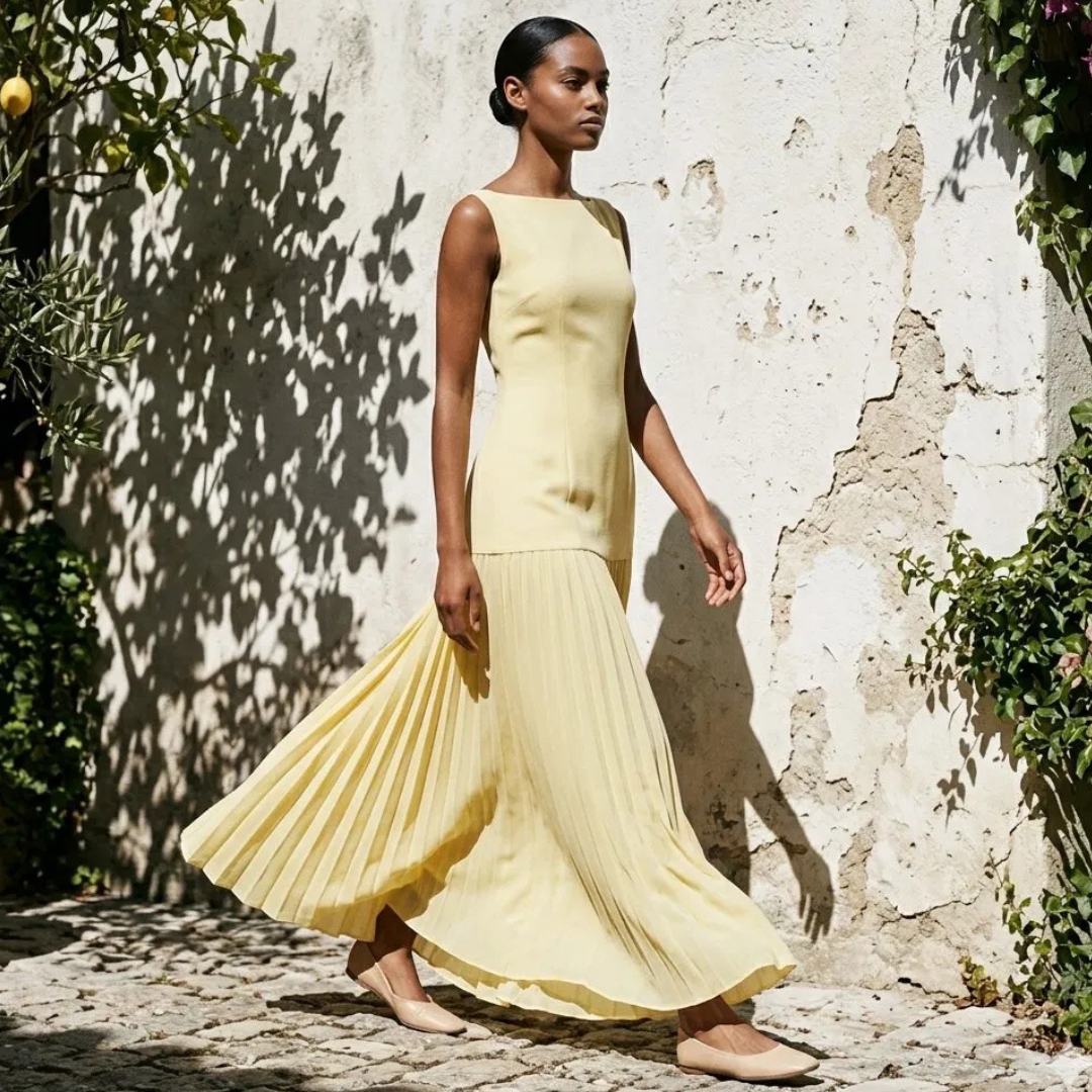 Robe longue plissée femme sans manches