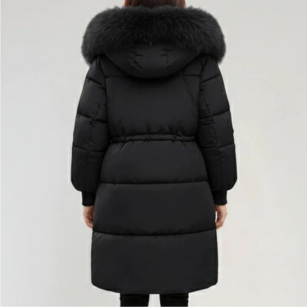 Doudoune Longue à Capuche pour Femme avec Poches à Rabat