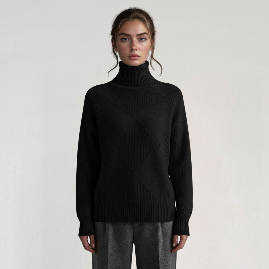 Pull à Col Roulé à Manches Longues avec Motif Géométrique