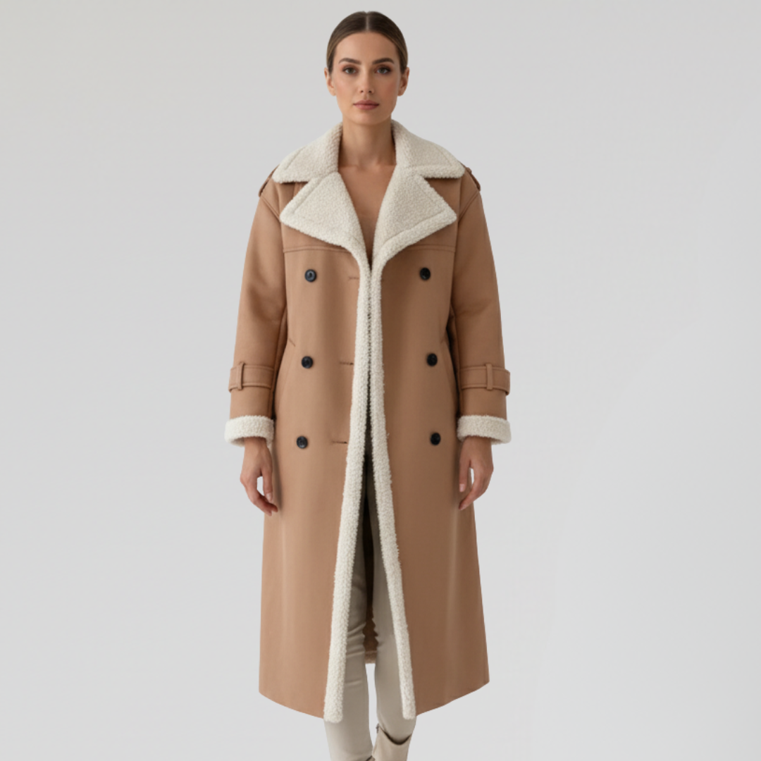 Manteau Long Double-boutonnage Femme Doublure Sherpa