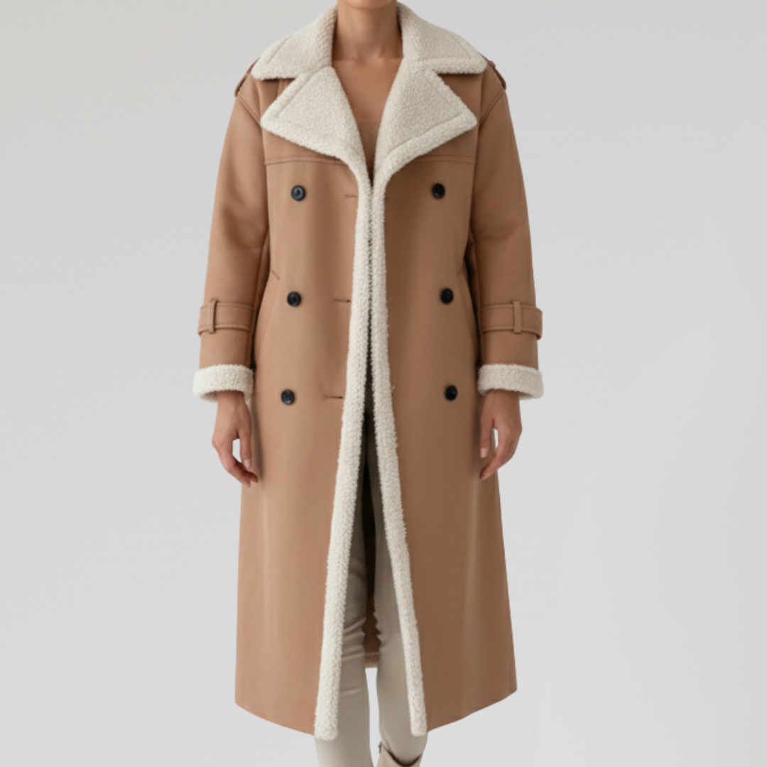 Manteau Long Double-boutonnage Femme Doublure Sherpa