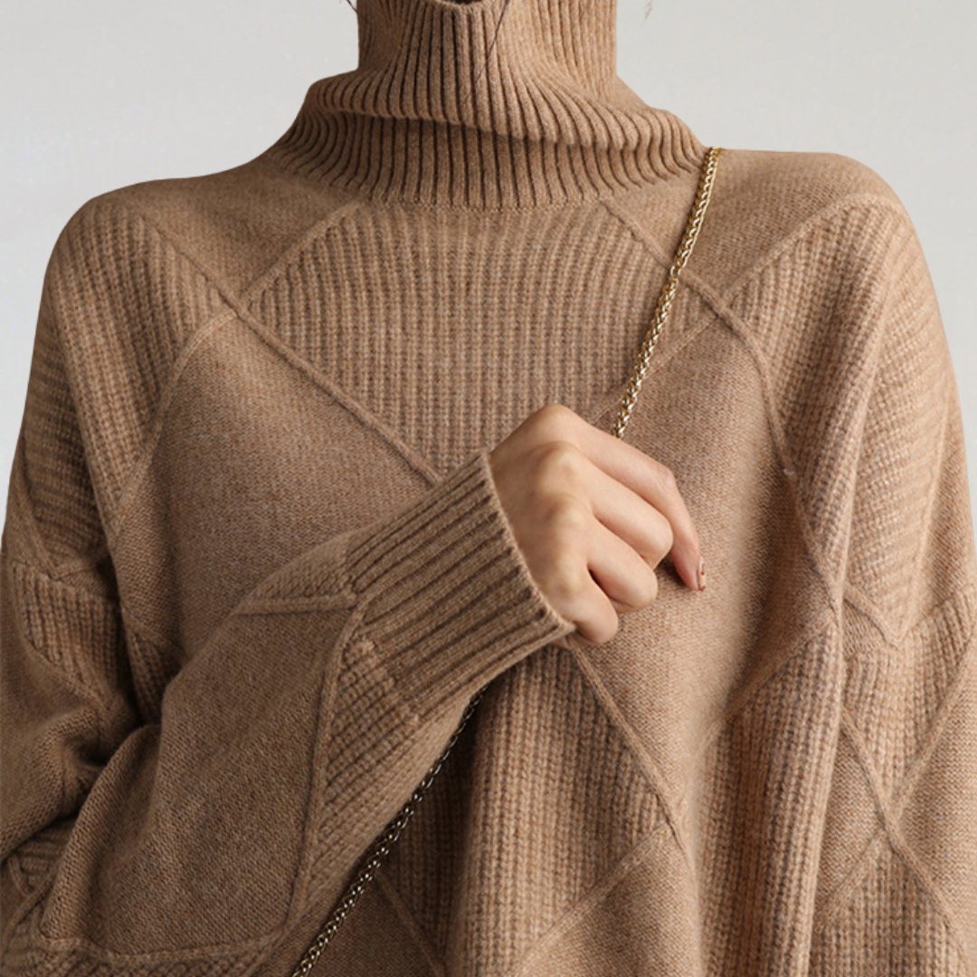 Pull à Col Roulé à Manches Longues avec Motif Géométrique