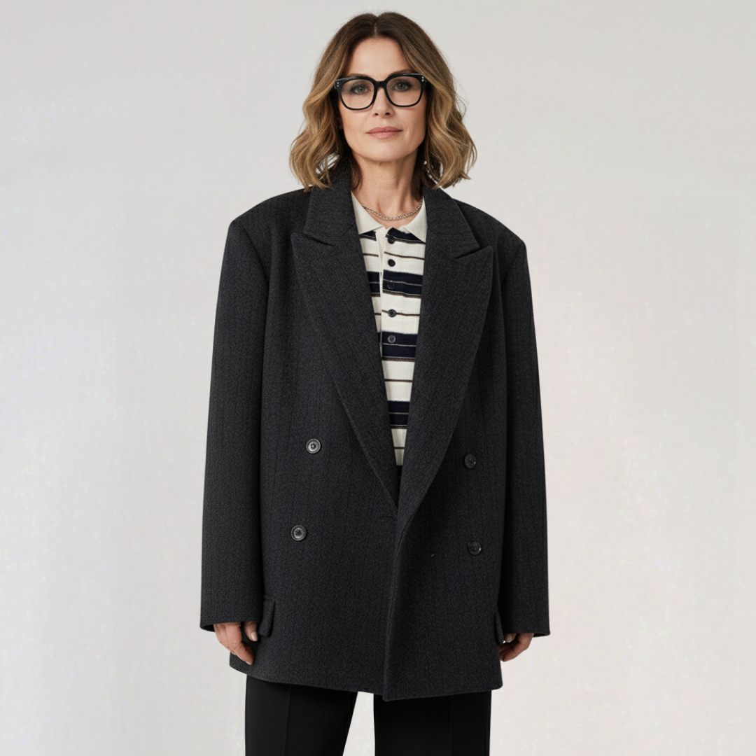 Blazer Oversize à Double Boutonnage avec Texture à Rayures