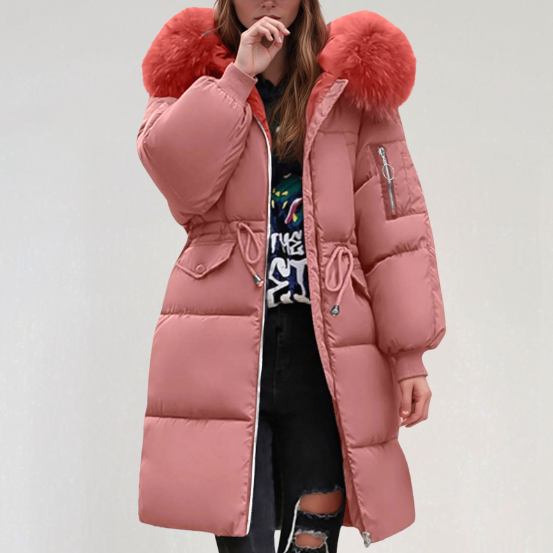 Doudoune Longue à Capuche pour Femme avec Poches à Rabat