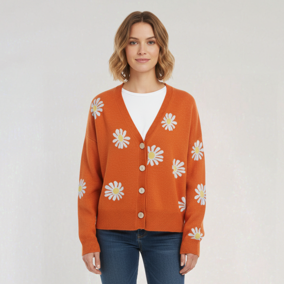 Cardigan à Boutons Motif Fleurs pour Femme