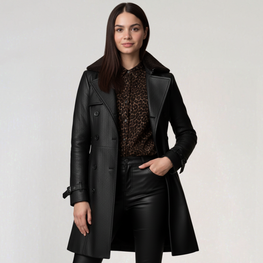 Manteau D’hiver Long Noir avec Ceinture pour Femme
