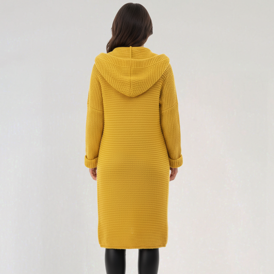 Cardigan Long à Capuche avec Bouton