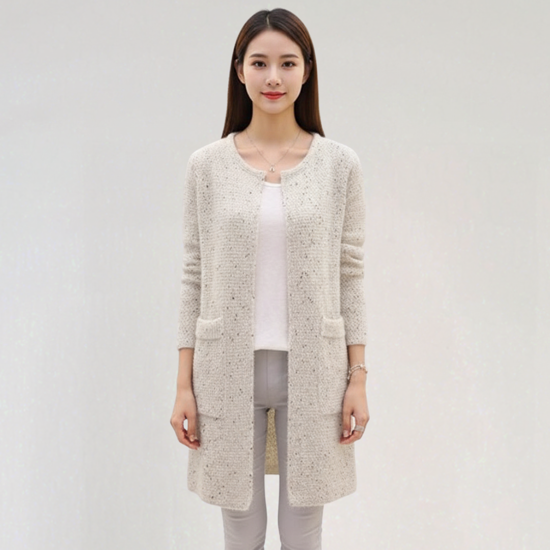 Cardigan Long Ouvert avec Poches pour Femme