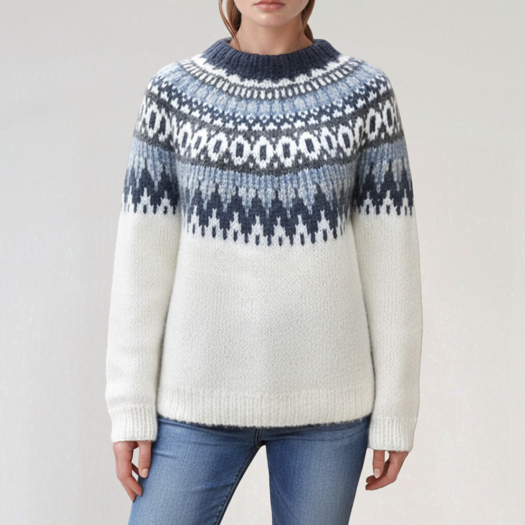 Pull Nordique à Col Rond pour Femme