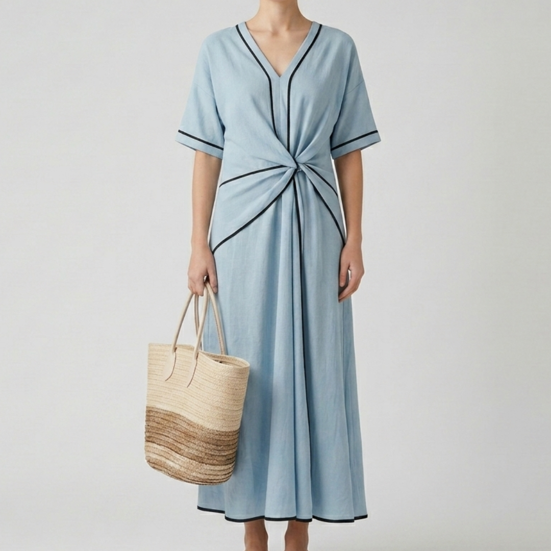Robe midi femme à col V avec détail noué