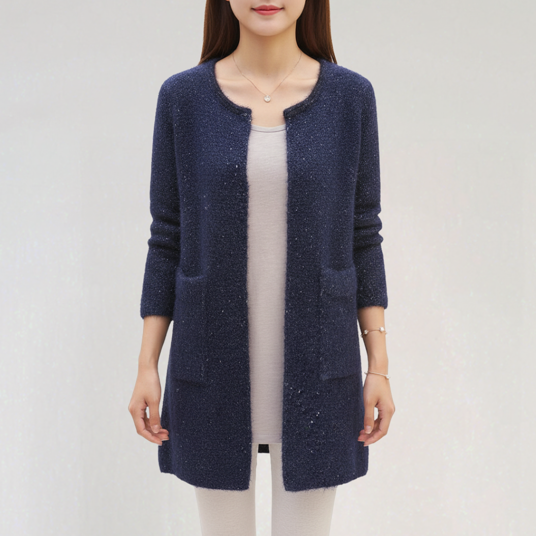 Cardigan Long Ouvert avec Poches pour Femme