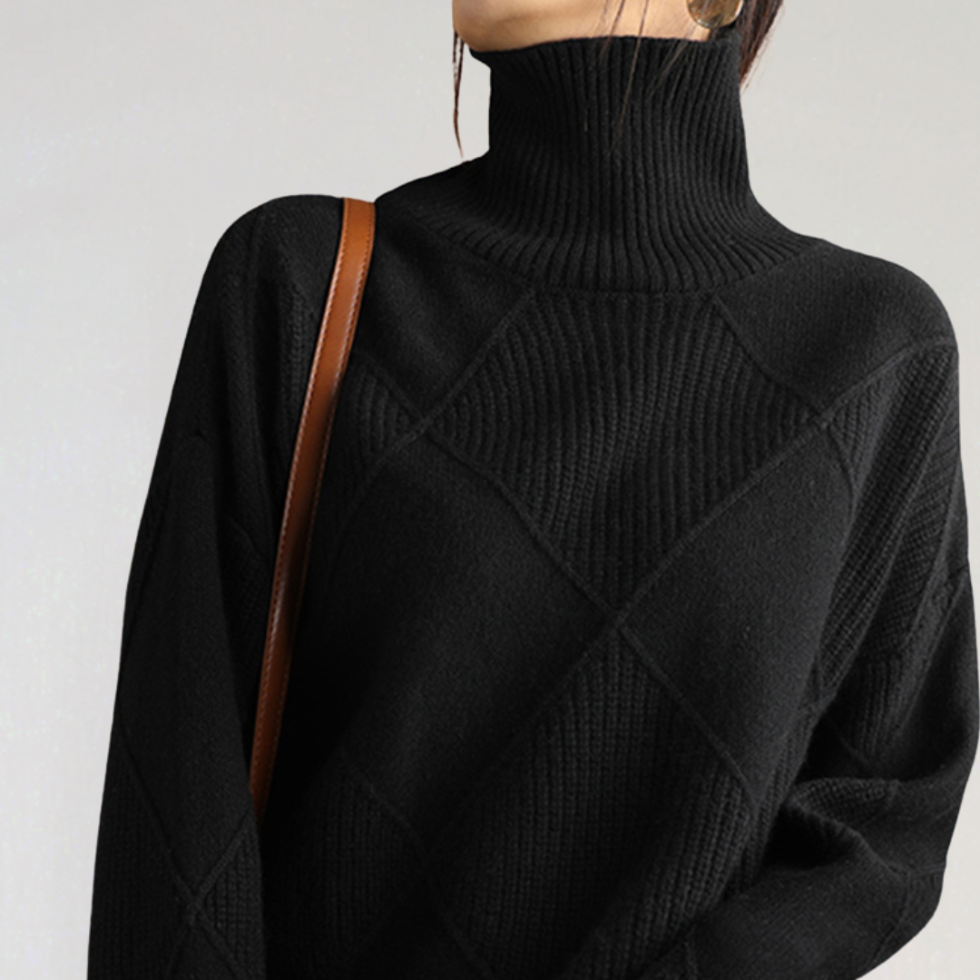 Pull à Col Roulé à Manches Longues avec Motif Géométrique