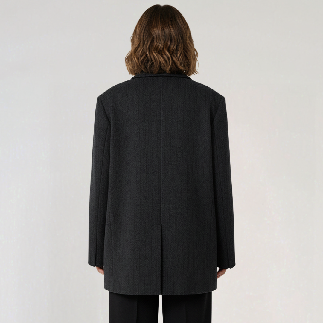 Blazer Oversize à Double Boutonnage avec Texture à Rayures