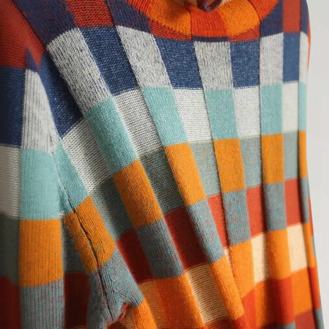 Pull Col Roulé à Carreaux Colorés Femme